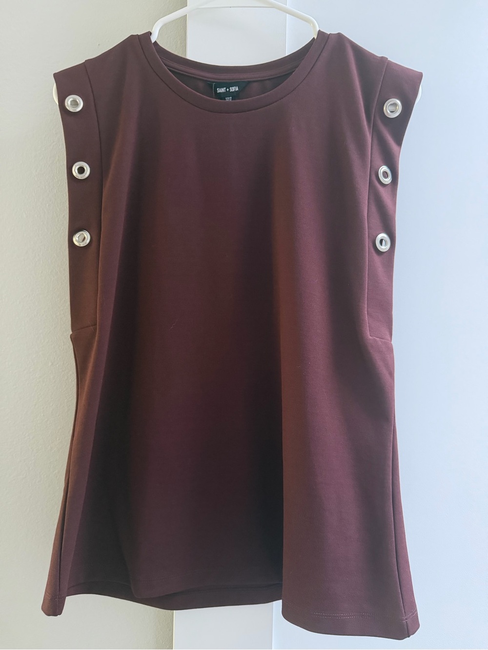 Saint + Sofia Round Neck Sleeveless Top in Deep Wine